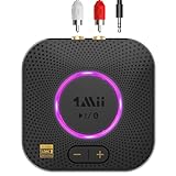 1Mii B06S+ Ricevitore Bluetooth 5.2 HiFi, Hi-Res LDAC Adattatore Audio Bluetooth con Jack AUX 3.5mm e RCA, aptX Bassa Latenza, 100ft Lungo Raggio Ricevitore con Controllo Volume per Home Audio/PC