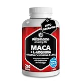 Vitamaze® Maca ad Alto Dosaggio 4000 mg Polvere + L-Arginina + Vitamine + Zinco, 240 Capsule per 2 Mesi, Maca Root Peruviana delle Ande, Qualità Tedesca, senza Additivi