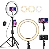 UPhitnis 12" Ring Light, Luce per Selfie, 63" Staffa Triangolare, Luce ad Anello LED da 3 modalità di Illuminazione con 10 luminosità, per Trucco, Fotografia, Youtube e Video Selfie