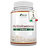 Multivitaminico Completo - 365 Compresse (1 Anno di Scorta) - 25 Vitamine e Minerali per Uomo e Donna - Adatto ai Vegetariani - Integratore Nu U Nutrition