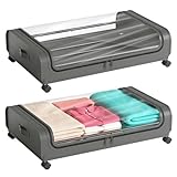 2 Pezzi Contenitori Sottoletto con Ruote Scatole per Armadio Salvaspazio Organizer Contenitore Vestiti Telaio in Metallo Scatola Sotto Il Letto con Coperchio per Vestiti Trapunte Giocattoli,Grigio