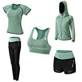 JULY'S SONG Abbigliamento Sportivo da Donna, T-Shirt 5set Suit per Sport Yoga Ginnastica Sport Include Manica Lunga e Corta, Pantaloni, Reggiseno, Morbido e Traspirante Confortevole