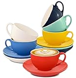 Cosumy Set di 6 Tazze da Cappuccino con Piattini - 180ml - Ceramica Colorata - Con Confezione Regalo - Lavabile in Lavastoviglie