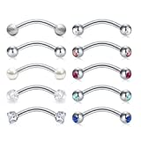 AceFun Acciaio Chirurgico 16G 1.2mm*8mm Curved Barbell Piercing Sopracciglia Rook Ombelico Anello Helix Trago Daith Orecchio Piercing 10Pcs Argento