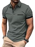 zitysport Polo Uomo Camicia a Maniche Corte Camicia da Golf Traspirante Uomo Camicie estive Sport Basic Slim Fit Tshirt con Tasca sul Petto Polo Shirt