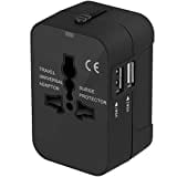 Adattatore da Viaggio, Amoner Adattatore da Viaggio Universale con 2 Porte Caricabatterie USB Adatto per più di 180 paesi (Nero)