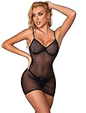 comeondear Camicie da Notte Taglie Forti Babydoll Négligé Lingerie in Pizzo Donna Mini Abito da Notter(Nero,3XL-4XL)