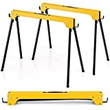 COSTWAY Set di 2 Cavalletti da Lavoro Pieghevoli, Cavalletti in Metallo per Segare, Carico Fino a 600 kg (Modello 4) (Giallo)