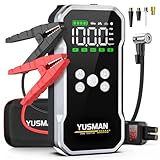 YUSMAN Avviatore Batteria Auto - 5000A, Booster Avviatore Auto con Compressore 150PSI (per 12V 10.0L GAS e 8.0L DIESEL), Jump Starter 5V/3A, Avviatore Emergenza Auto USB, LED,Starter Batteria Auto LCD