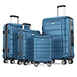 SHOWKOO Set di Valigie Rigide 4 Pezzi Espandibile ABS+PC Leggero Ultra Durevole Valigia Trolley da Viaggio con Chiusura TSA e 4 Ruote Doppie (S-M-L-XL, Blu Oceano)