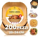 EveryKip Original® 200 Pezzi Carta Forno Per Friggitrice Ad Aria Quadrata, 20-24cm Contenitori Fogli Per Friggitrice Ad Aria, Antigrasso Antiaderente Fodera In Carta Per 5,0-7.0l Air Fryer