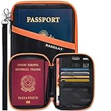 RAXCLAY Portafoglio da Viaggio Compatto Porta Passaporto RFID Documenti Custodia Portadocumenti 6 Carte Uomo Donna 3a-Generazione Slim Impermeabile 13 Tasche Denaro Biglietti Protezione Schermato