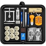 JOREST Kit Riparazione Orologiaio + Pressa Orolog, Sostituzione/Cambio Batteria, Togli Maglie Orologi, Chiave Fondello Aprire/Apri Cassa, Accorciare/Rimuovi/Regola Perni Cinturino Orologio, Cacciavite