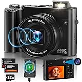 Macchina Fotografica 4K, Fotocamera Digitale 64MP con scheda da 32G, Autofocus Fotocamera Compatta Zoom 16X con Schermo IPS da 2,8'', Flash, Caricabatterie & 2 Batterie per Bambini, Principianti