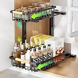 ROLIZOE Organizer Sottolavello Cucina Scorrevole 2 Livelli Portaoggetti Sottolavello Altezza Regolabile 32.8-42.5cm con 2 Cassetti Scorrevoli Multiuso Sotto Lavello da Cucina Metallo per Bagni Cucine