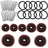 VEGCOO Chignon a Ciambella, 8 Pz Creatore per Pane Ciambella Chignon a Ciambella Magic Hair per Bambine e Donne, con 15 Elastici per Capelli e 15 Forcine Forma di U (Marrone)