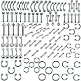 Piercing Set 120x acciaio inossidabile Mix di gioielli in acrilico, Borchie Barbell Bananabell per orecchio, Lip Nose Tongue, Sopracciglio, Capezzolo Ring (1.2 * 10MM) (1.2 * 8MM)