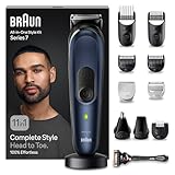 Braun Rasoio Elettrico Barba e Capelli, REGOLABARBA UOMO e Tagliacapelli Uomo, 11-in-1 Styling Kit per Barba, Capelli, Corpo, Naso e Orecchie, 100 Minuti Di Utilizzo, Idea Regalo, MGK7450 Blu