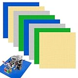 Set di 8 Pannelli da Costruzione,in stile classico quadrato su un lato per strada piatta, impilabili compatibile con tutte le principali marche,Giochi Creativi,25,5 x 25,5 cm, Verde Blu, Grigio Giallo