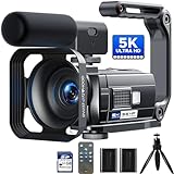 Videocamera 5K 56MP Vlogging Videocamera per YouTube,Visione Notturna WiFi 3" Touchscreen Girevole a 270° Videocamera con Scheda da 64GB, Microfono, Stabilizzatore,Telecomando,2 Batterie,Treppiede