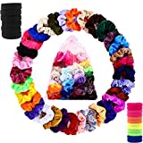 JRCURE 50 Elastici multicolore - Scrunchies ed elastici di Velluto e seta -Vsco Girl mini Elastici neri, più Fasce per Capelli ricci o lisci Donna,Bambina e Ragazza. Accessori Assortiti