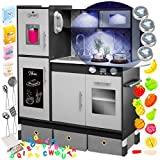 Kinderplay Cucina Giocattolo per Bambini legno - Cucina Legno per Bambini, Grande Cucina Bambini, Illuminazione LED, Accessori, Effetti luminosi e Sonori, di altezza, 89 cm e 103 cm (Grigio)