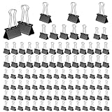 Mesybveo 100 Pezzi Clip per Raccoglitori, 15 mm/ 19mm/ 25mm/ 32mm clip fermacarte in Metallo, Doppio FoldBack Binder Clips morsetti Carta, per Cancelleria scolastica, forniture per l'ufficio (nero)