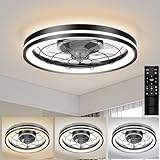 Airwit 48cm Ventilatore da Soffitto Silenzioso con Luce e Telecomando, Dimmerabile Lampada Ventilatore da Soffitto Moderno con Reversibile Motore DC, Lampadario Ventilatore per Camera da Letto, Cucina