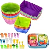 DQZSY 60 divisori in silicone per scatole del pranzo, accessori per bento box, fodere in silicone per cupcake, divisori per contenitori per il pranzo con stecchini per alimenti