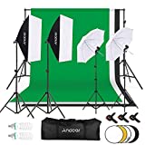 Andoer Set Fotografico, Studio Fotografico Kit di Illuminazione 1.8x 2.8m/6x9ft con Sistema per Sfondo 135W 5500K Ombrello Softbox Softbox kits 5in1 Reflector for Photo Studio Fotografia Video