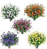 Amajoy - 15 mazzi di fiori artificiali in plastica sintetica resistente ai raggi UV, piante per interni, vasi esterni, piante da appendere, vaso da giardino, decorazione per matrimoni e cascine