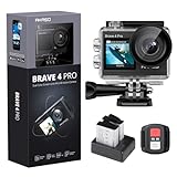 AKASO Brave 4 Pro Action Cam 4K 40M Fotocamera Subacquea, Videocamera 20MP WiFi 170° Grandangolare Doppio Schermo EIS Stabilizzazione, Touch Screen, 5x Zoom, 2x1350mAh Batterie, Kits di Accessori