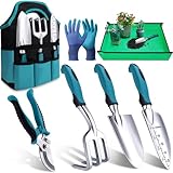 Kynup Set di attrezzi da giardinaggio, 7 attrezzi da giardinaggio, vista ruggine, attrezzi da giardino con custodia durevole, impugnatura ergonomica antiscivolo, ideale come regalo da giardino per