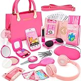 Borsetta per Bambine con Accessori, La Mia Prima Borsa Set con Trucchi Giocattolo, Telefono Portafoglio Chiavi Cuffia Carte di Credito, Gioco di Finzione Set di Borsette della Principessa Rosa 3 Anni+