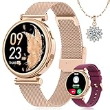 SWGOTA Smartwatch Donna con Chiamate, 1.27" Orologio Smartwatch con Fisiologia Femminile, 24H Cardiofrequenzimetro SpO2 Sonno, 120+ Sports Smart Watch Rotondo per Android iOS, Regalo Donna Oro Rosa