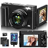 Fotocamera Digitale 4K,48MP Autofocus Videocamera per Vlogging con scheda di Memoria da 32G Zoom Digitale 16X,Fotocamera Digitale Compatta con schermo ribaltabile da 3'' a 180° e caricabatterie