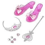 Baroni Toys Set Accessori da Principessa per Bambine, Kit Travestimento Bambina con Corona Bacchetta, Scarpe con Tacco Orecchini Anello con Cuore, Gioco di Ruolo Bambini 3 4 5 6 7 Anni