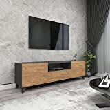 [en.casa] Mobiletto TV Tavolino Porta TV con Scomparti e Ante Mobile Basso Stand TV e Centri Multimediali 46 x 140 x 30 cm - Antracite/Effetto Rovere