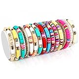 KINBOM 16 Pezzi Bracciali Preppy, Bracciali Heishi Preppy Colorati Bracciale Elasticizzato con Perline Boho Gioielli da Spiaggia Estivi per Donne Ragazze(Stile semplice)