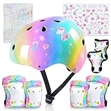 Unicorn Castle Casco Bici Protezioni Set per Bambini Regolabile Gomitiere Polso Ginocchiere per Skate Bicicletta Pattinaggio Monopattino e Altri Sport Estermi(3-8 Anni）