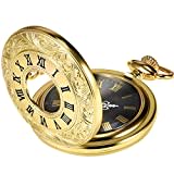 HICARER Vintage Oro Orologio da Tasca Acciaio Uomini Orologio con Catena