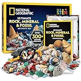 National Geographic - Kit di rocce e fossili – Una raccolta da 200 pezzi che comprende geodi, fossili veri, quarzo rosa, diaspro, avventurina e altre rocce, cristalli e pietre preziose